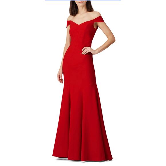 Nicole Miller Red Crepe Off Shoulder Gown 0 - Picture 1 of 8